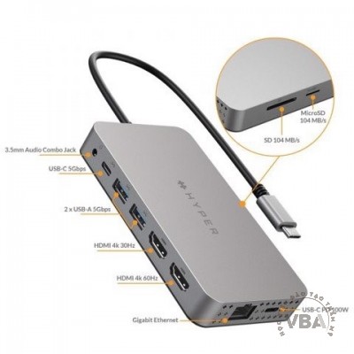 Cổng chuyển Hyperdrive Dual 4k HDMI 10-IN-1 USB-C Hub for Macbook M1 (HDM1H)